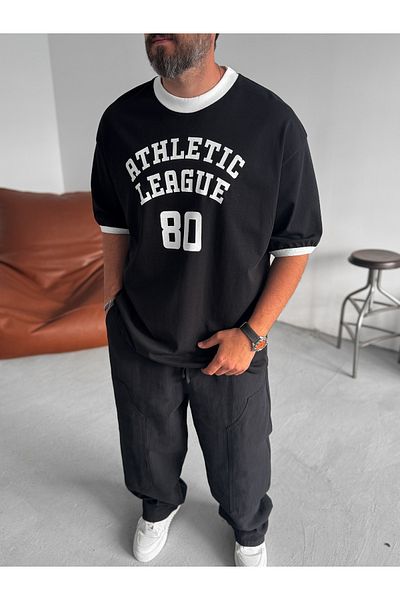 BYBASICMAN Black Athletic League Printed Oversize T-Shirt Bs-011