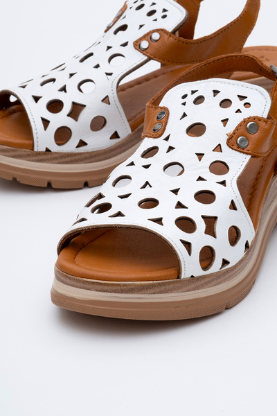 Dericlub Dericlub Women's Wedge Heel Sandals Real Leather Zy 8065 White/Tan