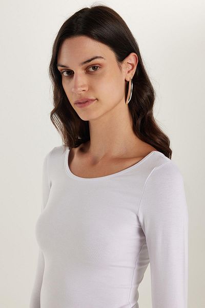 Tudors Bluză albă din viscoză cu mânecă lungă, slim fit, pentru femei