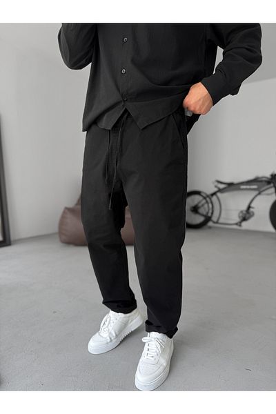 BYBASICMAN Black Carrot Cut Gabardine Trousers C-6554
