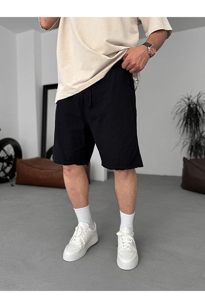 BYBASICMAN Black Basic Cotton Linen Shorts V-24