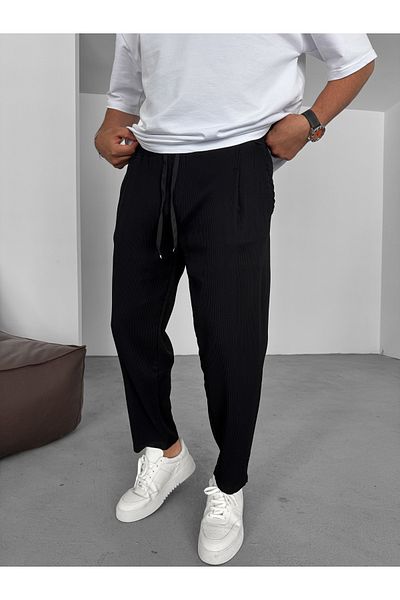 BYBASICMAN Black Ribbed Lycra Boyfriend Trousers C-6529