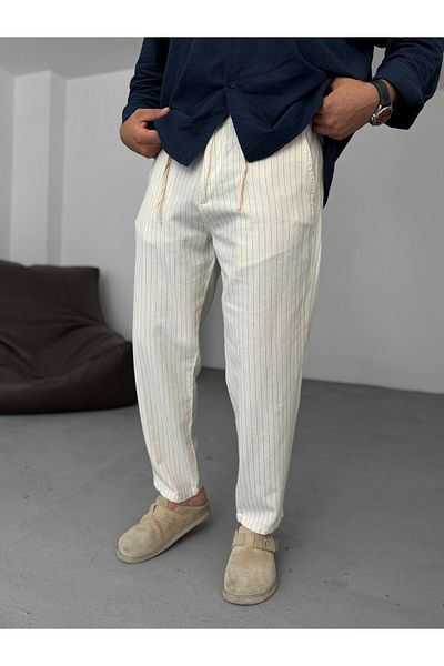 BYBASICMAN Ecru Striped Trousers Gj-16794