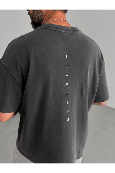 BYBASICMAN Anthracite Loveless Printed Washable T-Shirt C-093