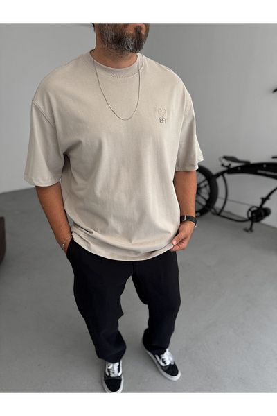 BYBASICMAN Stone Heart Embroidered Basic T-Shirt Tw-1140
