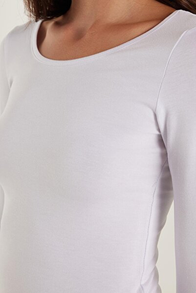 Tudors Γυναικεία Slim Fit Slim Fit μακρυμάνικη λευκή μπλούζα βισκόζης