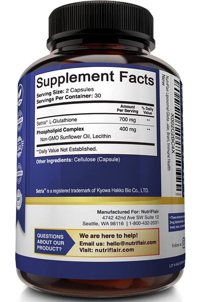 Nutriflair Food Supplement, Nutriflair, Glutathione Lipozomal, Antioxidant Effect, 700mg / serving, 60 capsules