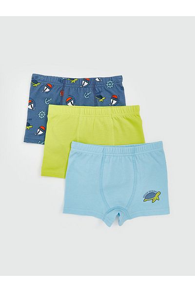 LC Waikiki Blue Elastic Waist Combed Cotton Baby Boy Boxer 3-Piece