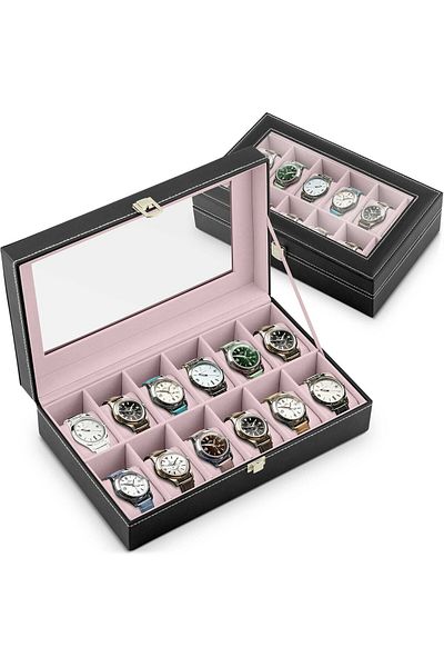 shumee Box for 12 watches Massido MS-710 black and salmon