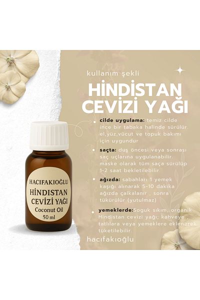 HACIFAKIOĞLU Coconut Oil 50 ml Cold Pressed Natural Coconut Oil