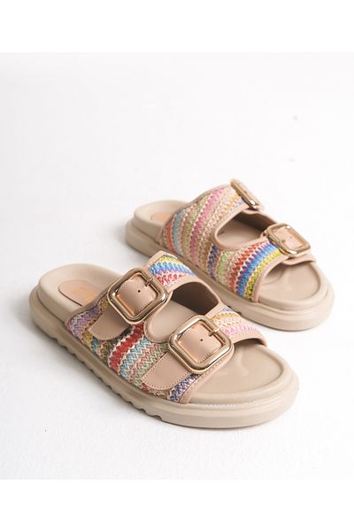 Everest Multicolored Straw Double Buckle Women's Comfortable Orthopedic Slippers