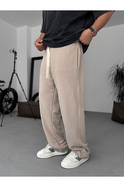 BYBASICMAN Beige Three Thread Cut Tube Leg Sweatpants Ke-7015