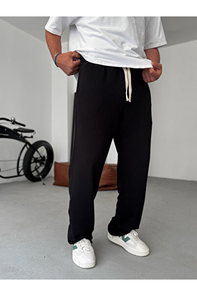BYBASICMAN Black Three Thread Cutout Tube Leg Sweatpants Ke-7015