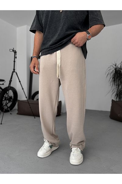 BYBASICMAN Beige Three Thread Cut Tube Leg Sweatpants Ke-7015
