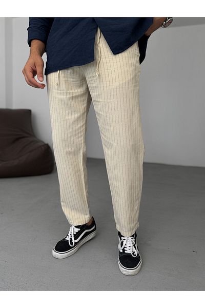 BYBASICMAN Beige Striped Trousers Gj-16794