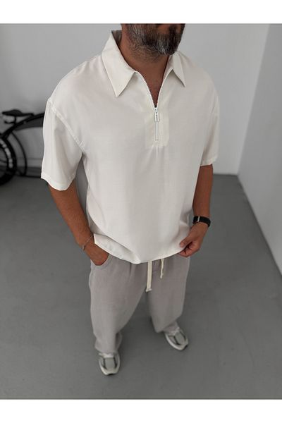 BYBASICMAN White Basic Half Zipper T-Shirt Yp-5012