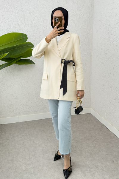 Salih Çelebi Side Tie Blazer Jacket 2273 - Ecru
