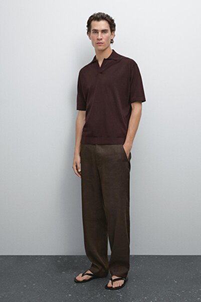 Massimo Dutti Kontrast detaylı triko polo yaka t-shirt