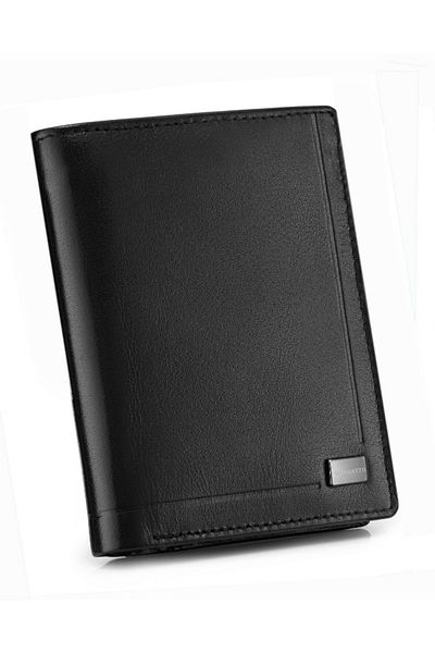 zagatto Black leather wallet for men, genuine leather, elegant and compact, 12.5x10x2.5 cm, ZG-001-BAR