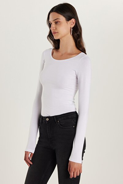 Tudors Γυναικεία Slim Fit Slim Fit μακρυμάνικη λευκή μπλούζα βισκόζης