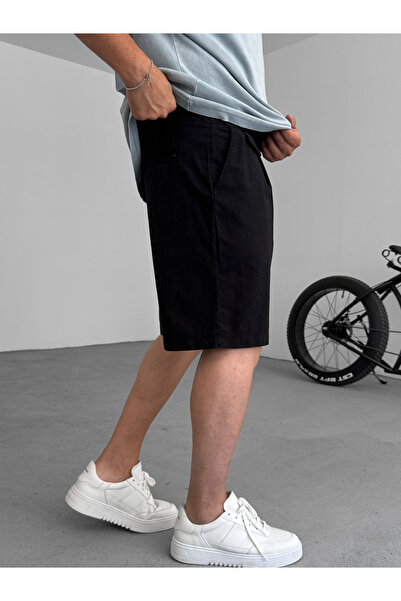 BYBASICMAN Μαύρο ριγέ σορτς με λεπτομέρεια τσέπης YP-5018