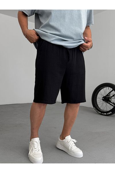 BYBASICMAN Black Muslin Fabric Shorts Tw-1219