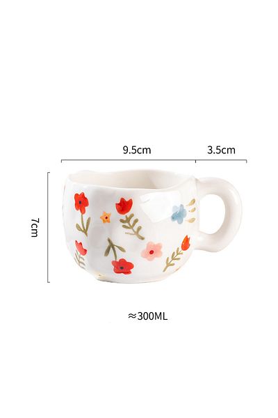 Choice 301-400ml White Flower 300ML Cute Hand Pinched Irregular Ceramic mug Flower Heart Pattern Coffee Cup