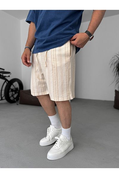 BYBASICMAN Light Brown Striped Seersucker Fabric Shorts G-5433/14