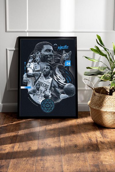 Saturn Kyrie Irving Framed Painting - Basketball Nba Poster Painting