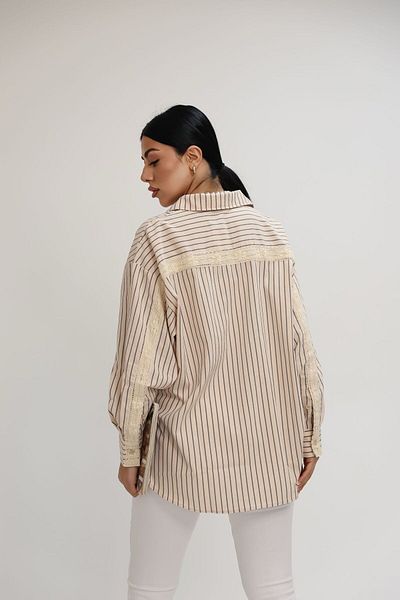 Koza Butik Women's Lace Stripe Detailed Oversize Shirt 1900-25