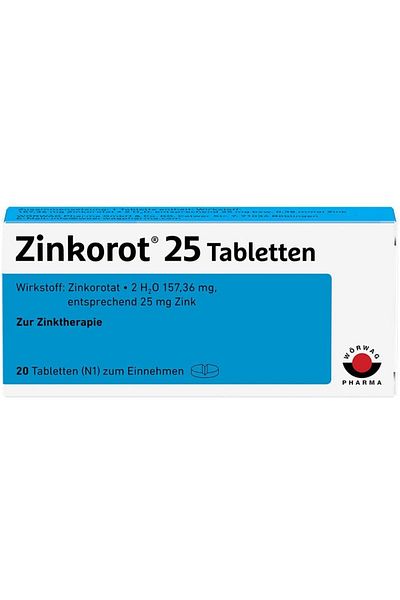 WORWAG PHARMA Food Supplement, Zinkorot 25mg, Zinc, Strengthens Immune System and Treats Acne, 20 tablets