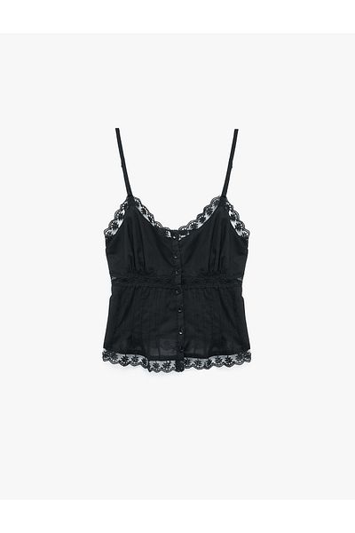 Koton Lace Detailed V-Neck Buttoned Strap Blouse