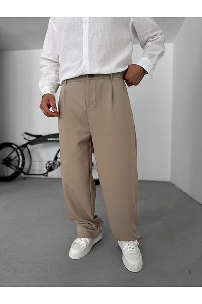 BYBASICMAN Beige Pleated Fabric Baggy Trousers C-05