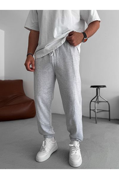BYBASICMAN Light Gray Elastic Tracksuit with Stitching Detail Ke-7019