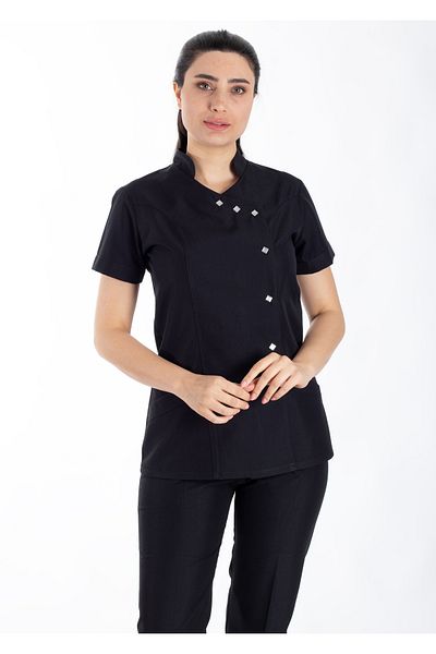 Alsancak Üniforma Luxe Flex Black Lycra Thin Stretch Fabric Doctor Uniform and Nurse Uniform Set