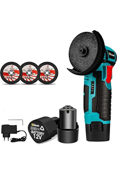 divendi-ro Mini polizor unghiular portabil, cu 2 baterii 12V, 750W, 1500mAh, 19500rpm, 2 discuri 76mm