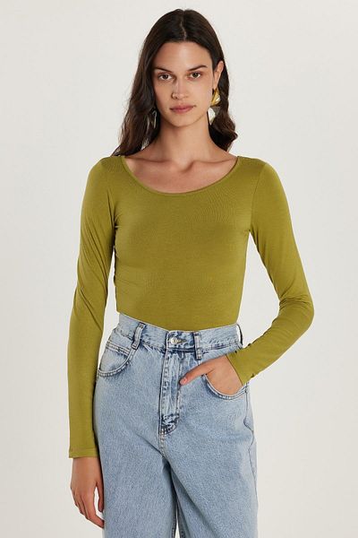 Tudors Bluză verde din viscoză, slim fit, cu mânecă lungă