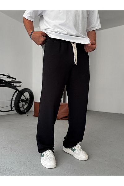 BYBASICMAN Black Three Thread Cutout Tube Leg Sweatpants Ke-7015