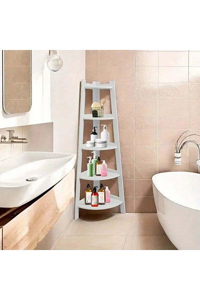 divendi-ro PVC Corner Shelf with 5 Shelves, for Bedroom, Bathroom or Kitchen, 106x30x30cm, White