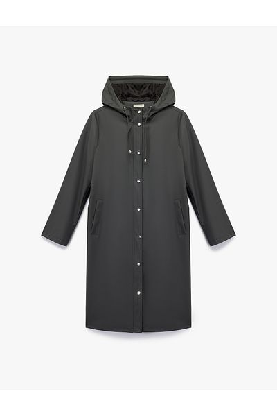 Koton Oversized Hooded Long Raincoat with Pockets