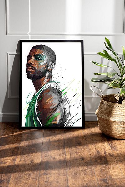 Saturn Kyrie Irving Framed Painting - Basketball Nba Poster Painting