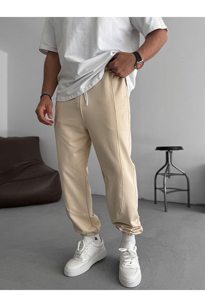 BYBASICMAN Beige Stitching Detailed Elastic Tracksuit Ke-7019