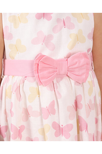 Serkon BABY Colorful Butterfly Printed Belt Detailed 100% Cotton Lined Baby Girl Dress