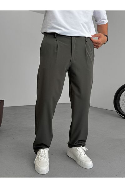 BYBASICMAN Dark Green Pleated Lycra Baggy Trousers Yp-5005