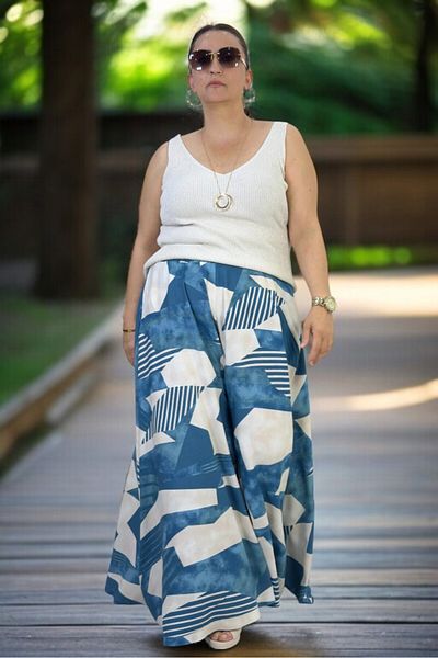 yagmurberen High Waist Elastic Pocketed Asymmetric Leg Summer Cotton Viscose Pants Skirt