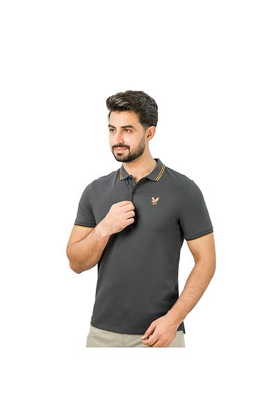 Giordano Men's Cotton Lycra Pique Polo - Slim Fit, Eagle Embroidery