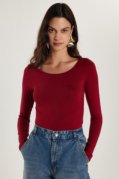 Tudors Bluză de damă Slim Fit Slim Fit cu mânecă lungă din viscoză Burgundy