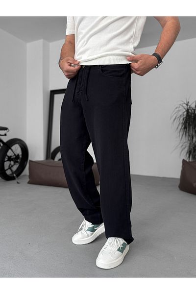BYBASICMAN Black Textured Basic Baggy Trousers Res-1076