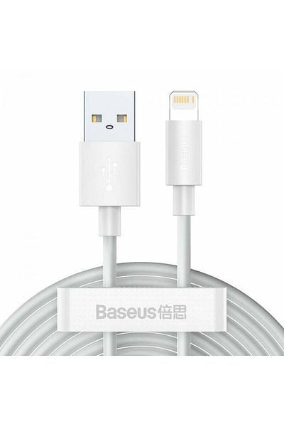 Baseus Usb To Lightning Data Cable, Fast Charging 2.4a, 480mbps, 1.5m (SET 2) - (TZCALZJ-02) - White