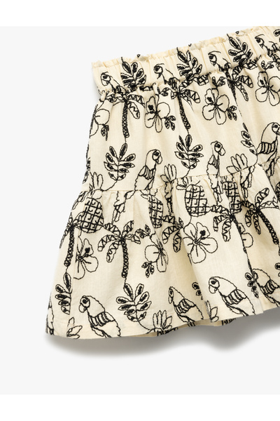 Koton Layered Patterned Cotton Skirt with Elastic Waist